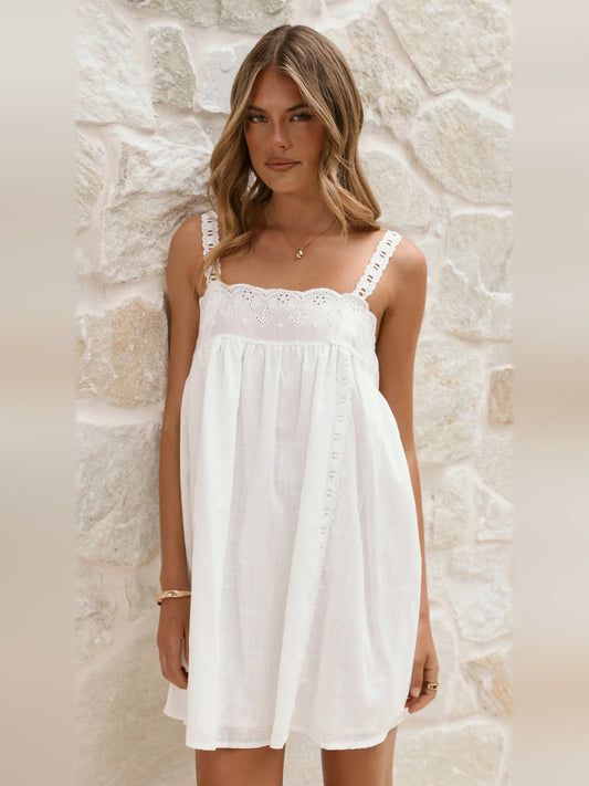 White mini homecoming dress, front view showing the silhouette