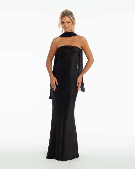 strapless column maxi prom dress - image 1