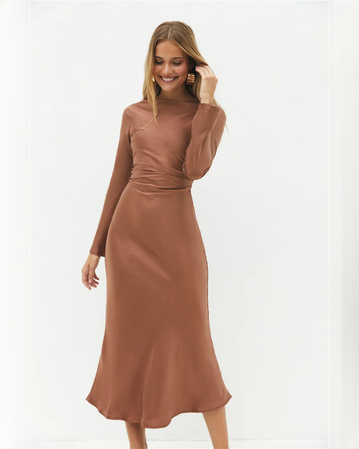 sleeveless satin a-line maxi bridesmaid dress - image 1