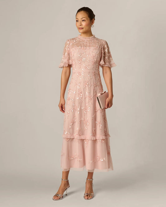 flutter-sleeve a-line midi mother of the bride dress - image 1