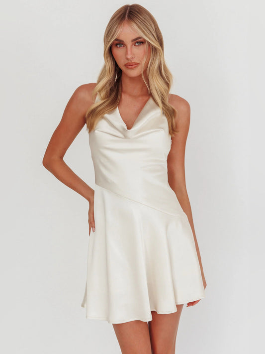 Ivory mini homecoming dress, front view showing the silhouette