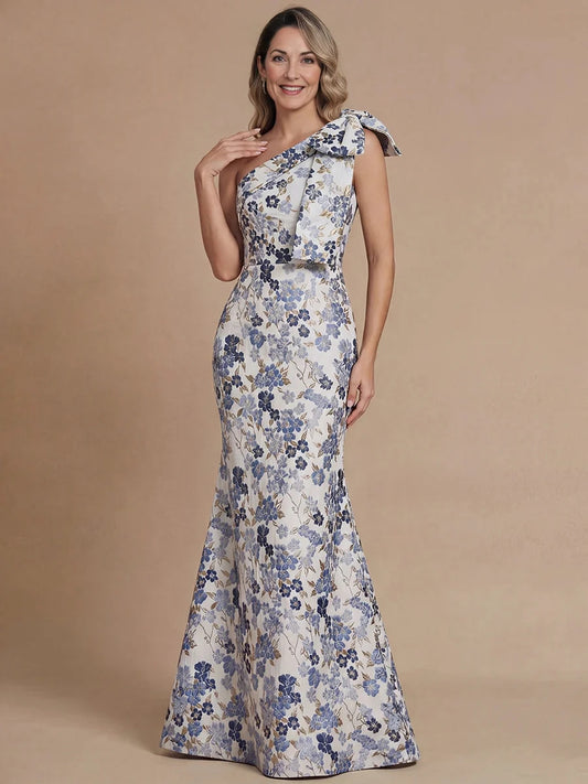 Dusty Blue floor-length mother of the bride dress, front view showing the mermaid silhouette