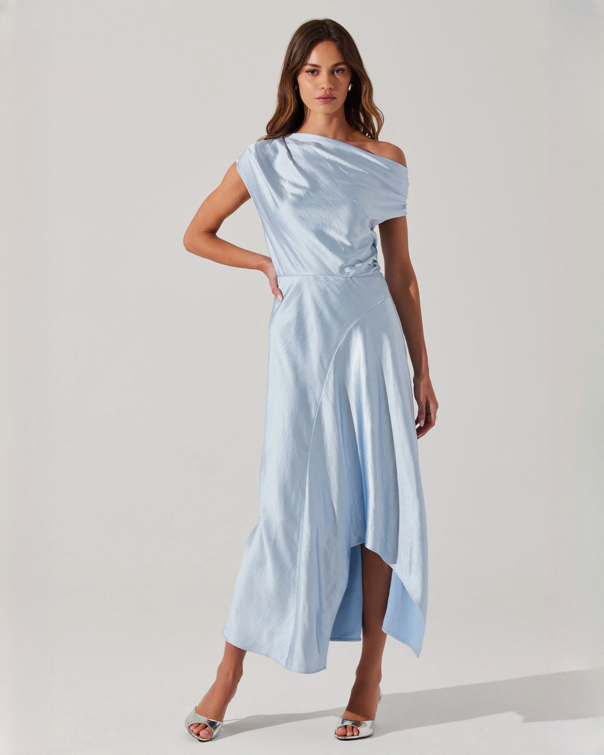 sleeveless satin a-line midi bridesmaid dress - image 1
