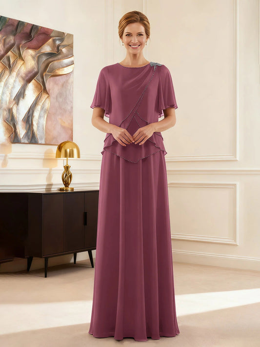 Mauve floor-length mother of the bride dress, front view showing the mermaid silhouette