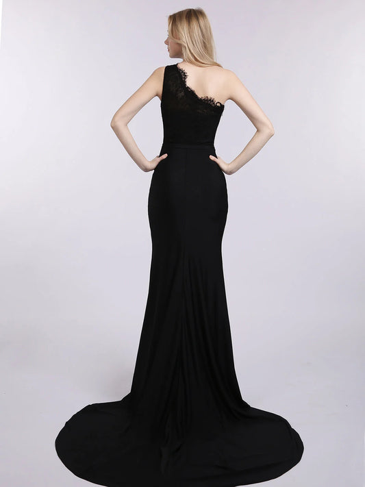 Black maxi prom dress, front view showing the mermaid silhouette