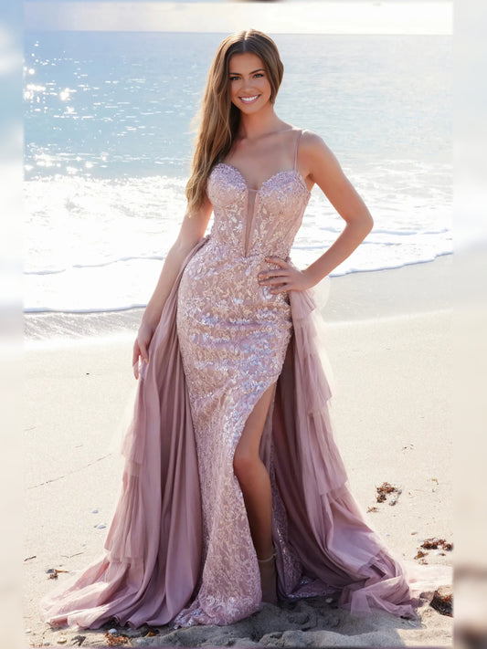 Wisteria mermaid floor-length formal dress with sweetheart neckline, full-length front view
