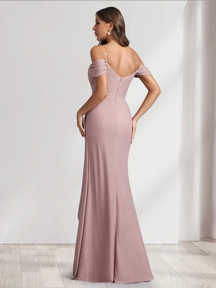 Dusty Pink floor-length prom dress, front view showing the a-line silhouette