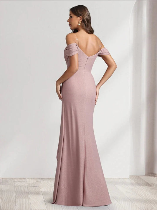 Dusty Pink floor-length prom dress, front view showing the a-line silhouette