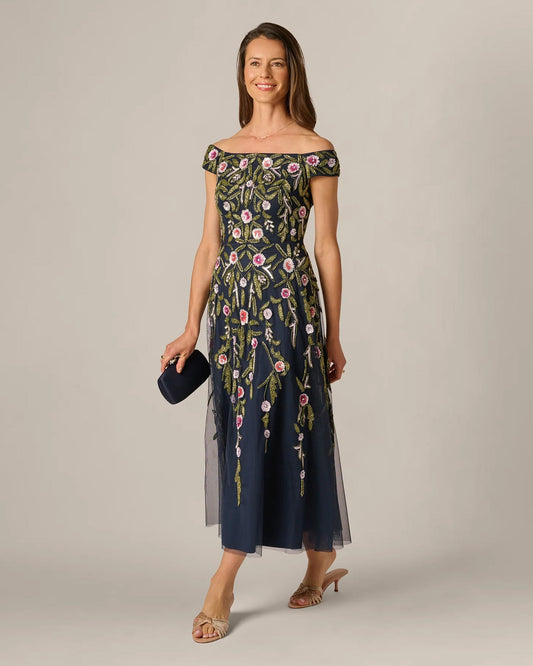 off-shoulder a-line maxi mother of the bride dress - image 1