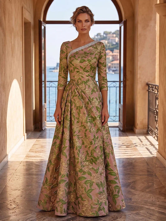 Dusty Rose floor-length mother of the bride dress, front view showing the a-line silhouette
