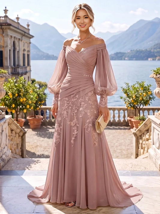 Dusty Rose floor-length mother of the bride dress, front view showing the mermaid silhouette