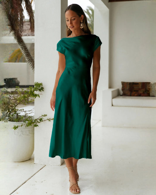sleeveless satin a-line maxi bridesmaid dress - image 1