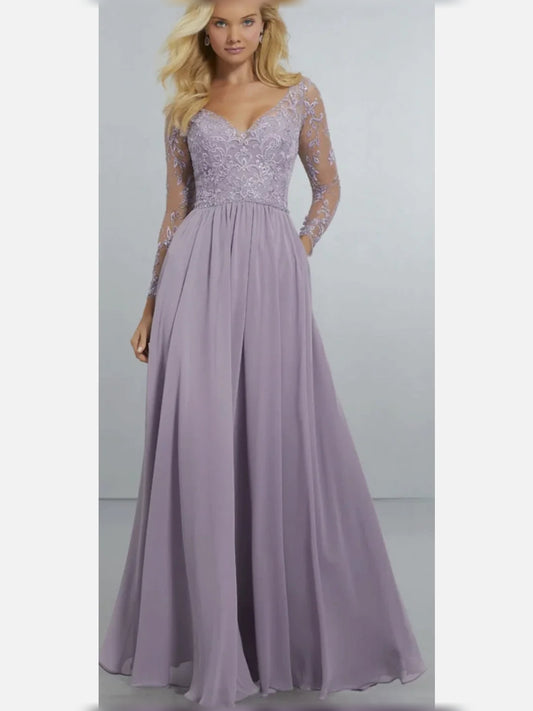Wisteria floor-length bridesmaid dress, front view showing the a-line silhouette