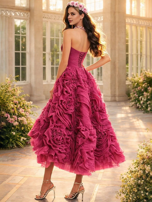 Hot Pink floor-length prom dress, front view showing the a-line silhouette
