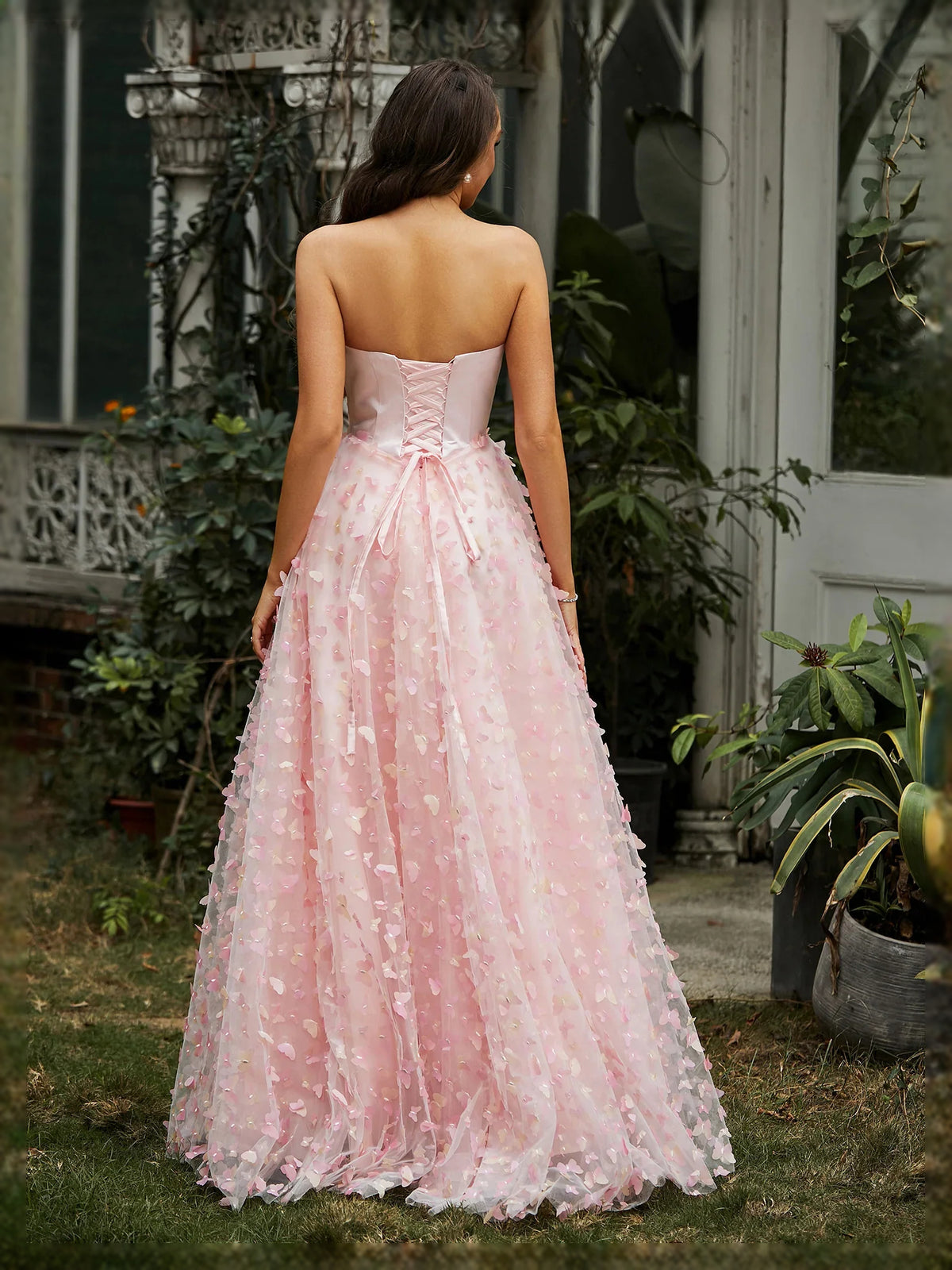 Blush Pink floor-length prom dress, front view showing the a-line silhouette