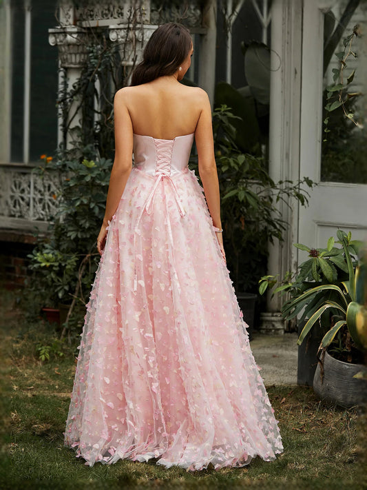 Blush Pink floor-length prom dress, front view showing the a-line silhouette