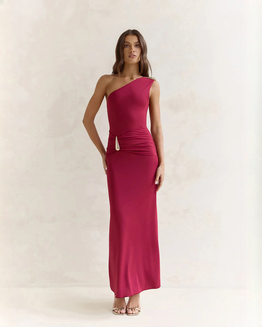 one-shoulder satin a-line maxi bridesmaid dress - image 1