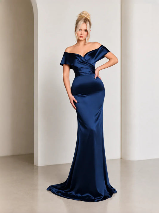 Navy Blue floor-length prom dress, front view showing the mermaid silhouette