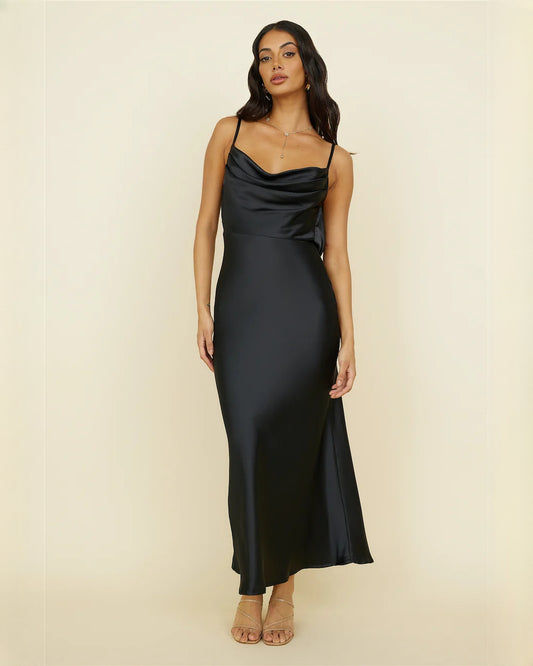sleeveless satin a-line maxi bridesmaid dress - image 1