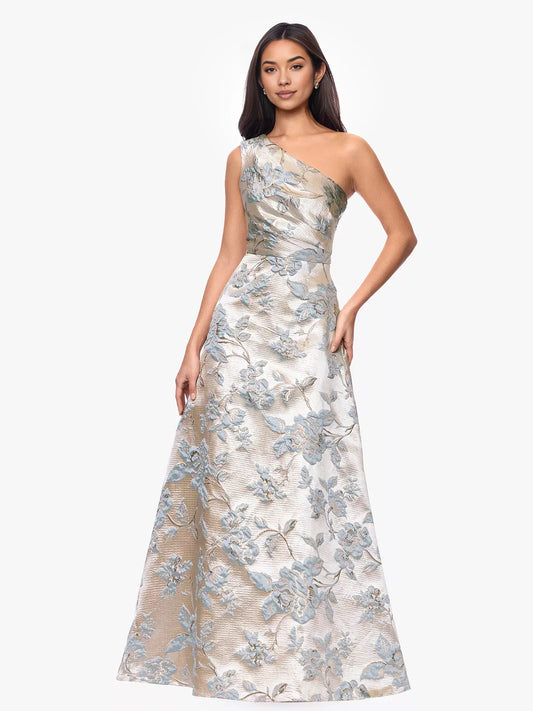 As Picture a-line floor-length formal dress with one-shoulder neckline, full-length front view
