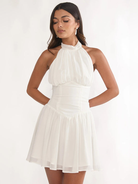 White mini homecoming dress, front view showing the silhouette