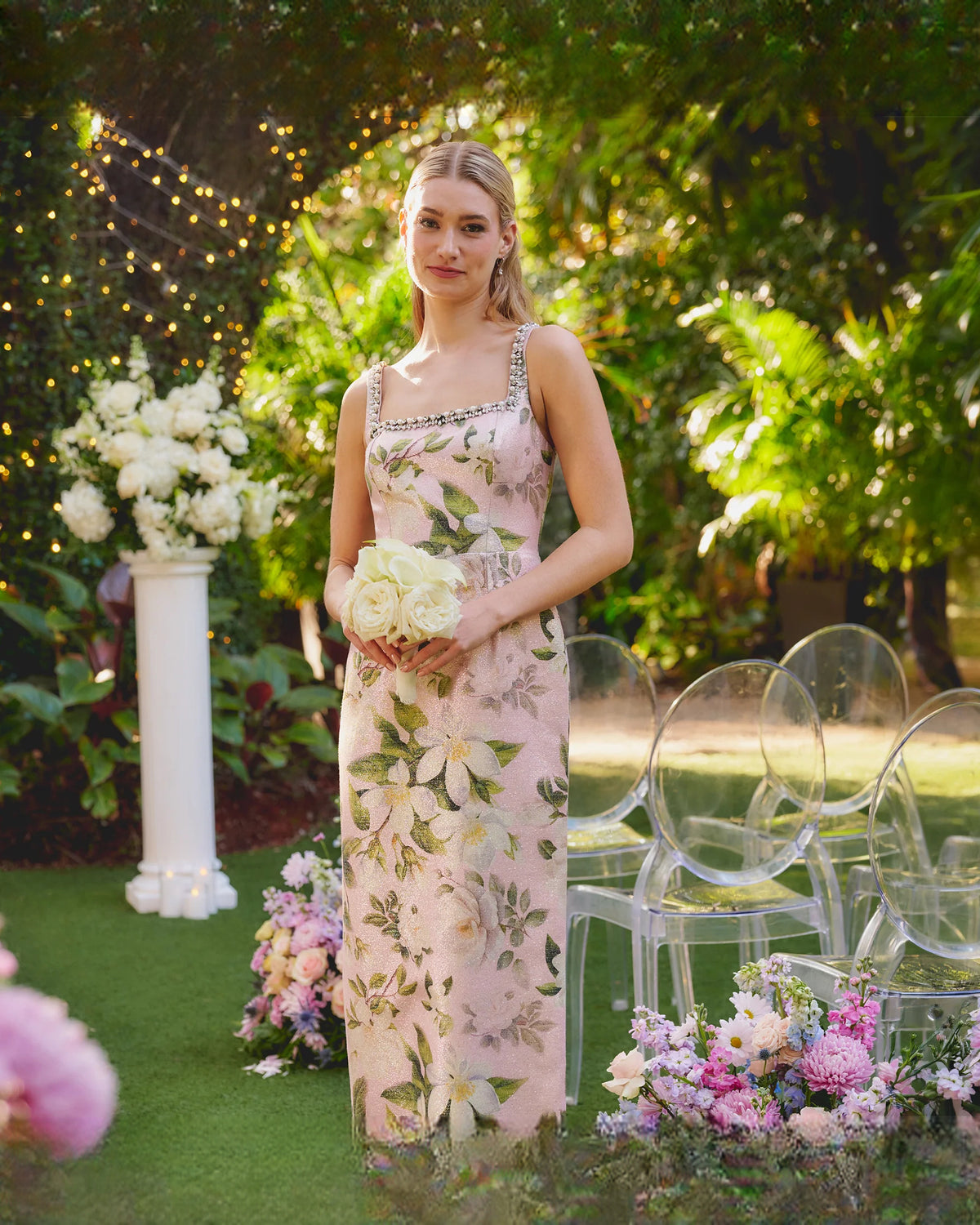 square neck a-line maxi mother of the bride dress - image 1