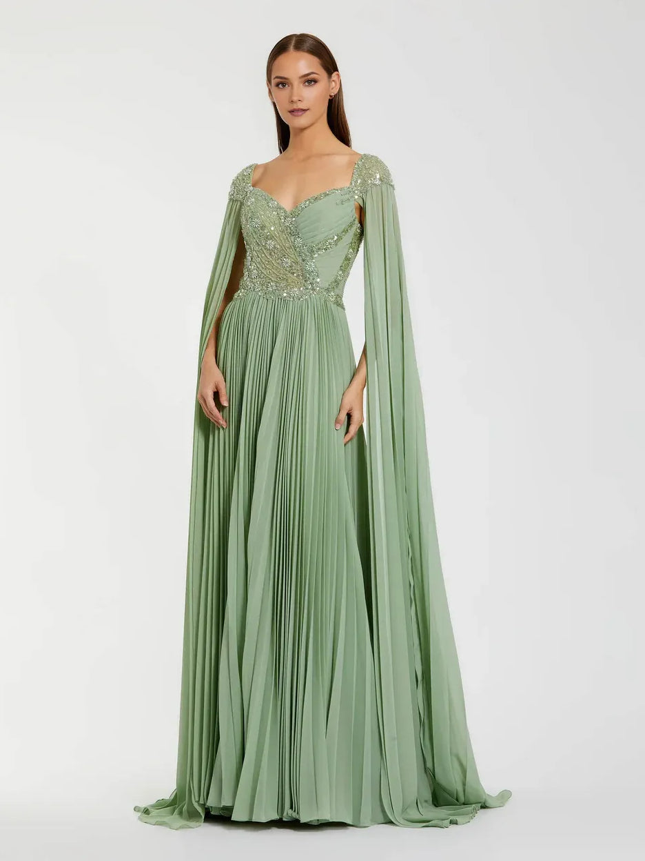 Dusty Sage a-line floor-length formal dress with sweetheart neckline, full-length front view