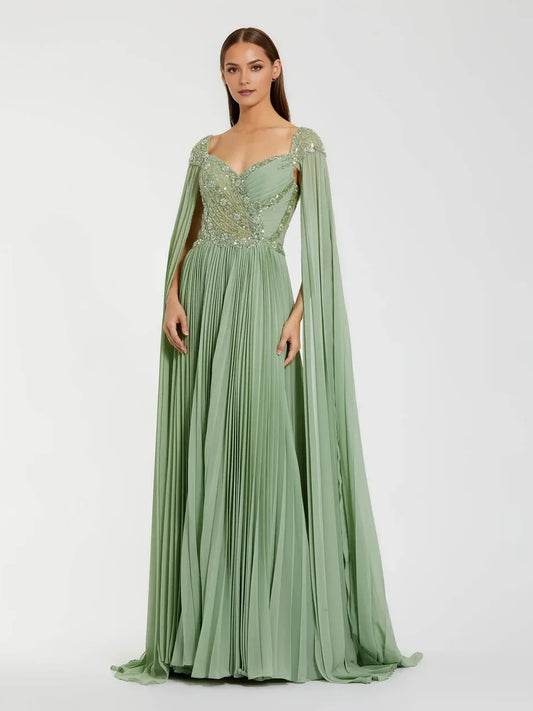 Dusty Sage a-line floor-length formal dress with sweetheart neckline, full-length front view