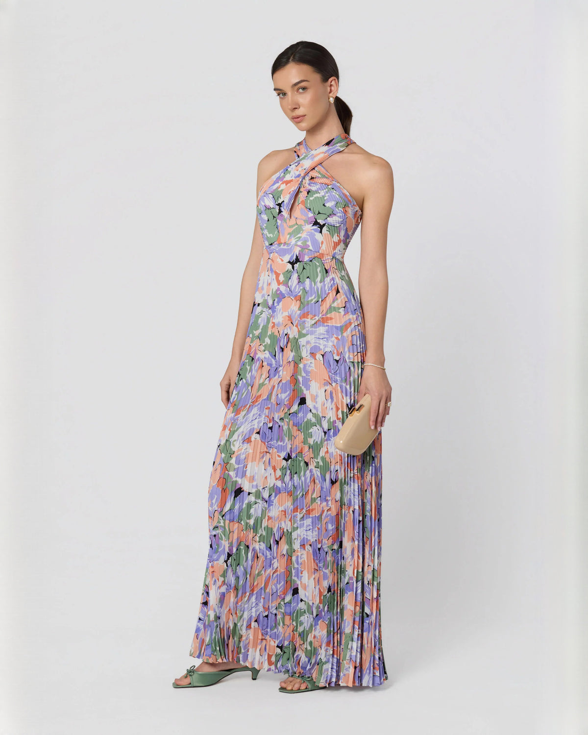 halter neck chiffon a-line maxi bridesmaid dress - image 1