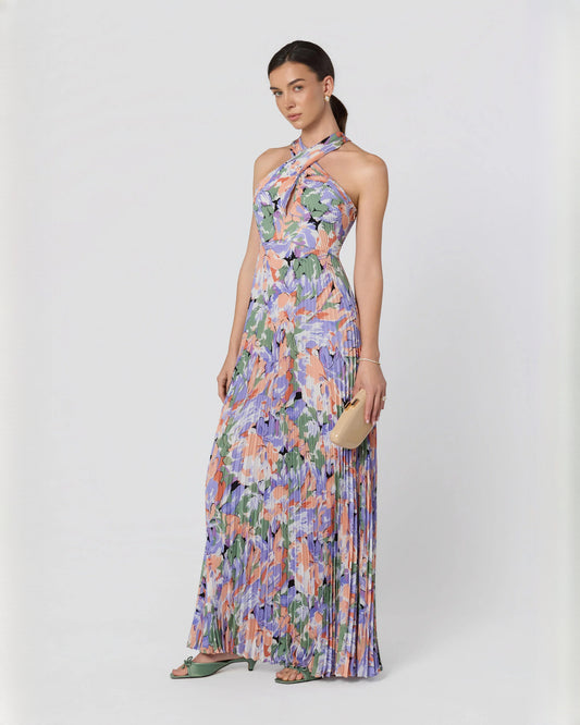 halter neck chiffon a-line maxi bridesmaid dress - image 1