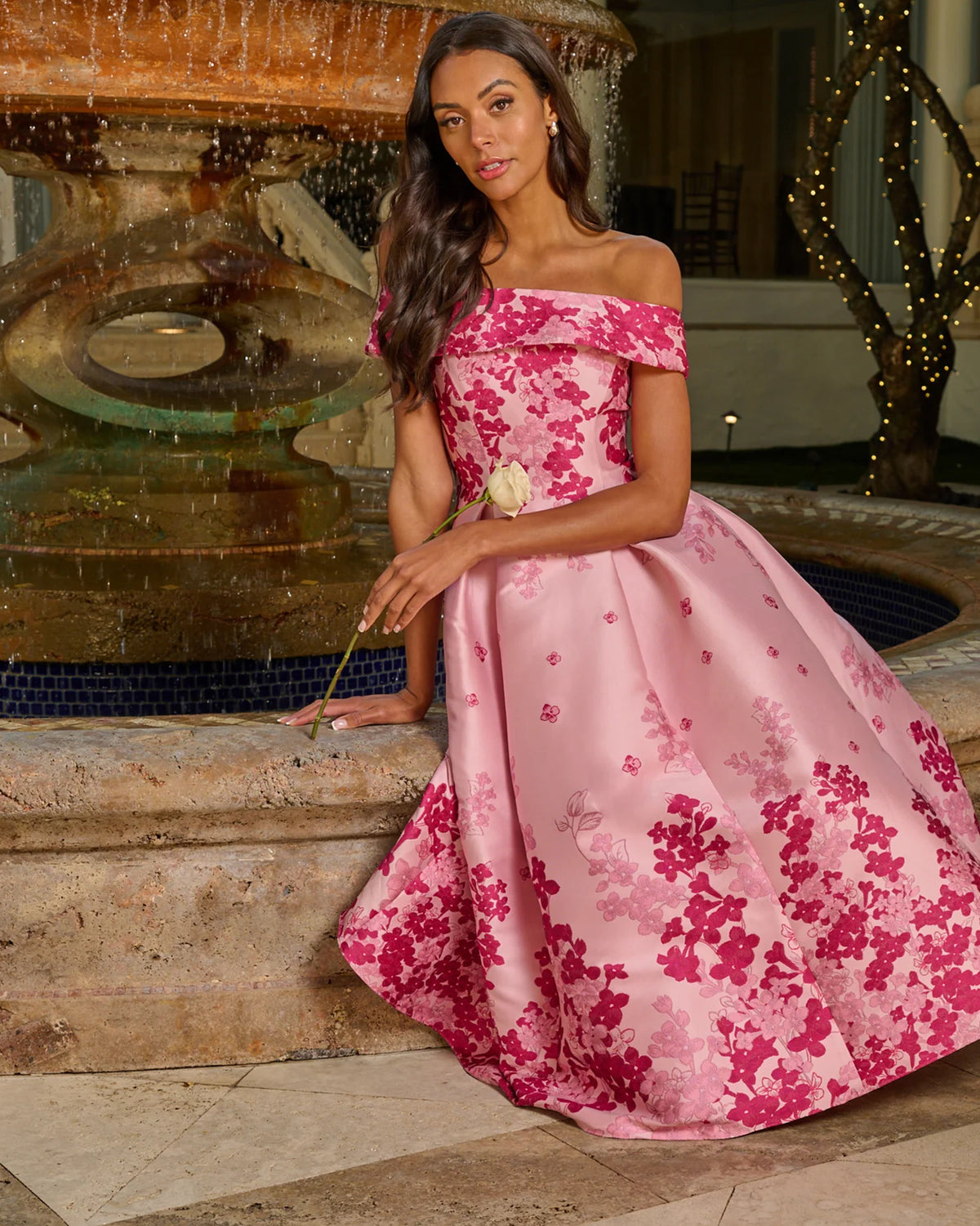 off shoulder fit-and-flare ankle-length mother of the bride dress - image 1