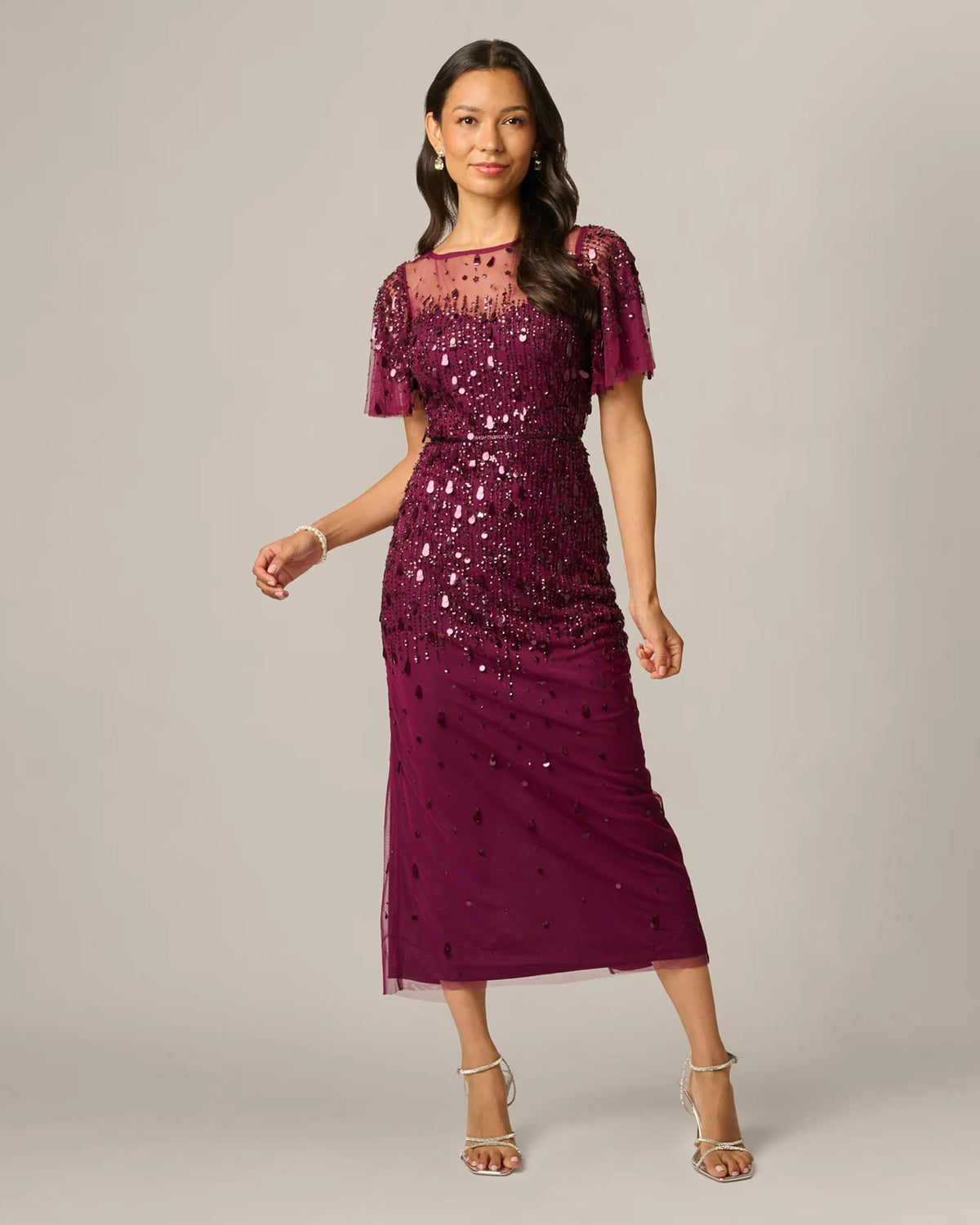 flutter-sleeve a-line midi mother of the bride dress - image 1