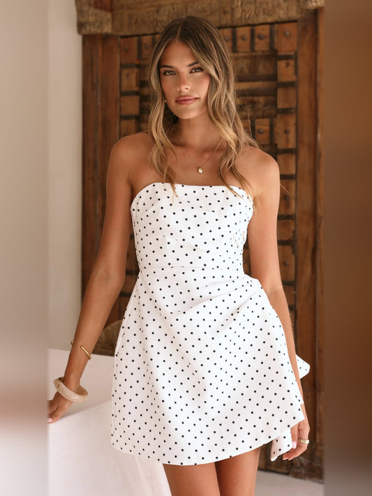 Black mini homecoming dress, front view showing the silhouette