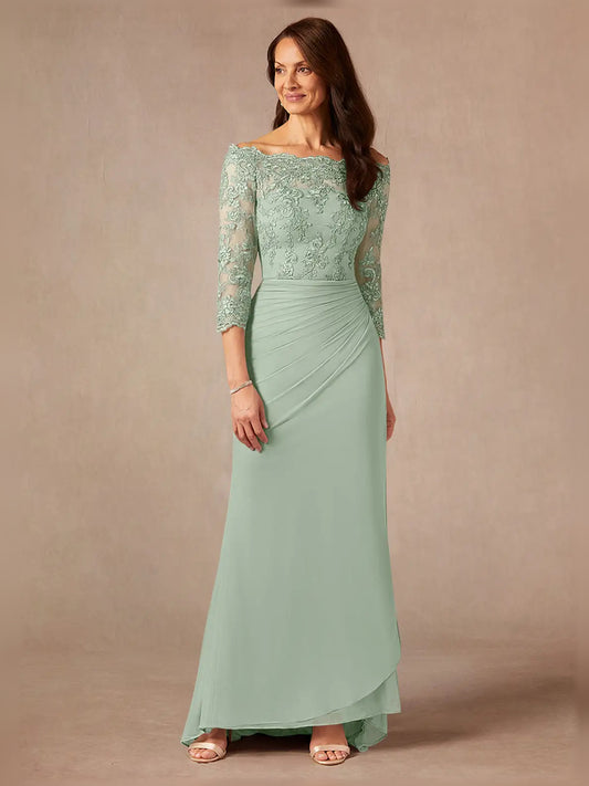 Dusty Sage maxi mother of the bride dress, front view showing the sheath silhouette
