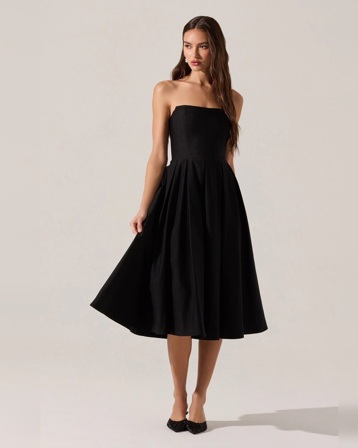 strapless a-line midi formal dress - image 1