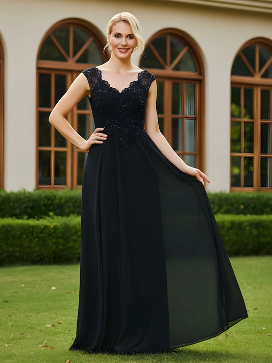 Black maxi bridesmaid dress, front view showing the mermaid silhouette