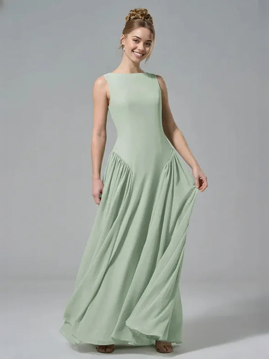 Mint Green floor-length bridesmaid dress, front view showing the a-line silhouette