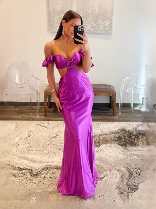 Purple floor-length prom dress, front view showing the mermaid silhouette