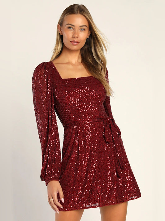 Wine Red mini homecoming dress, front view showing the silhouette