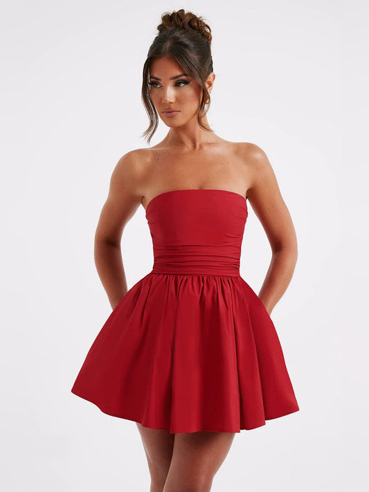 Red mini homecoming dress, front view showing the silhouette