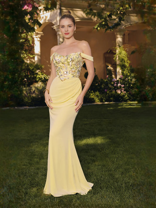Pale Lemon floor-length prom dress, front view showing the mermaid silhouette