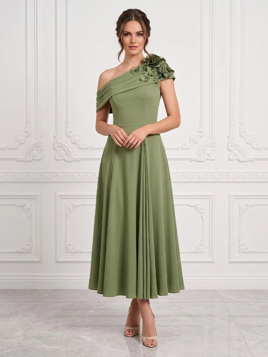 Dusty Sage midi mother of the bride dress, front view showing the a-line silhouette