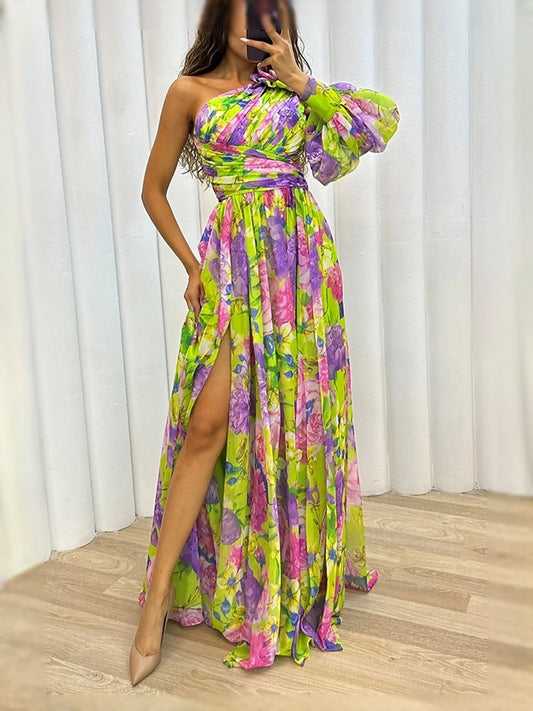 Sage Green maxi prom dress, front view showing the a-line silhouette