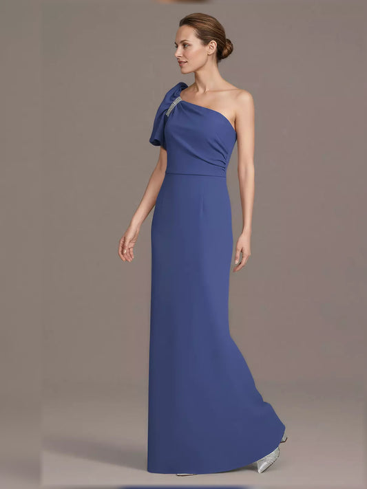 Royal Blue maxi mother of the bride dress, front view showing the sheath silhouette