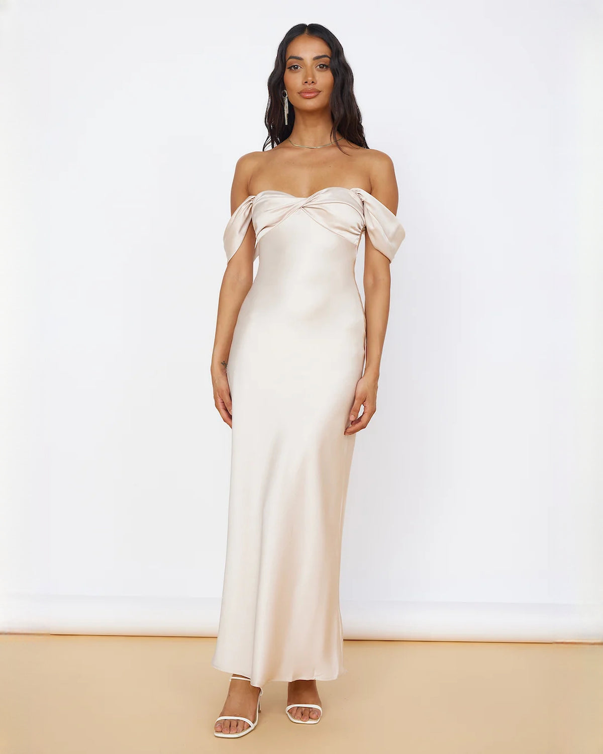 sleeveless satin a-line maxi bridesmaid dress - image 1