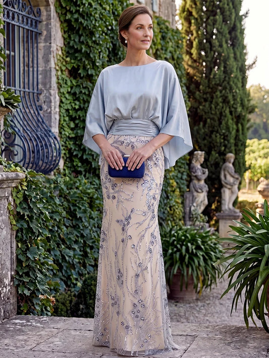 Sky Blue floor-length mother of the bride dress, front view showing the mermaid silhouette