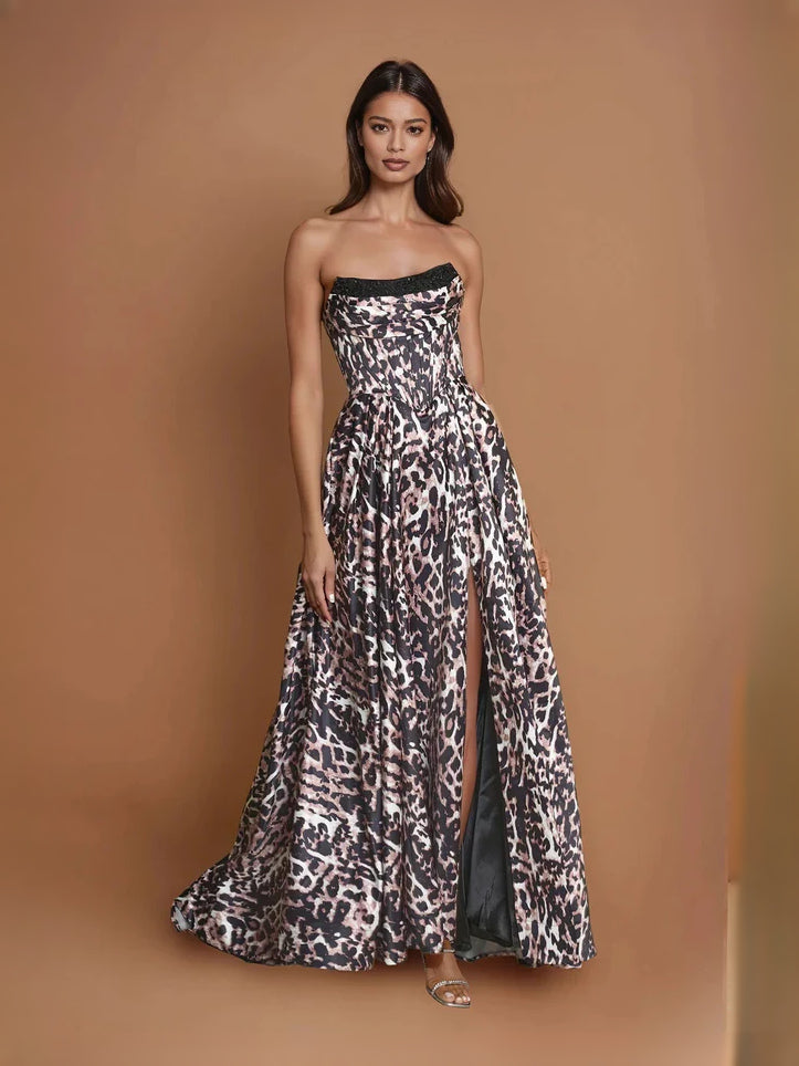 As Picture floor-length prom dress, front view showing the a-line silhouette