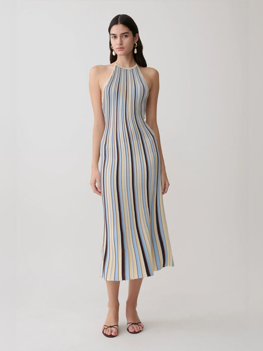 Chocolate midi formal dress, full-length front view