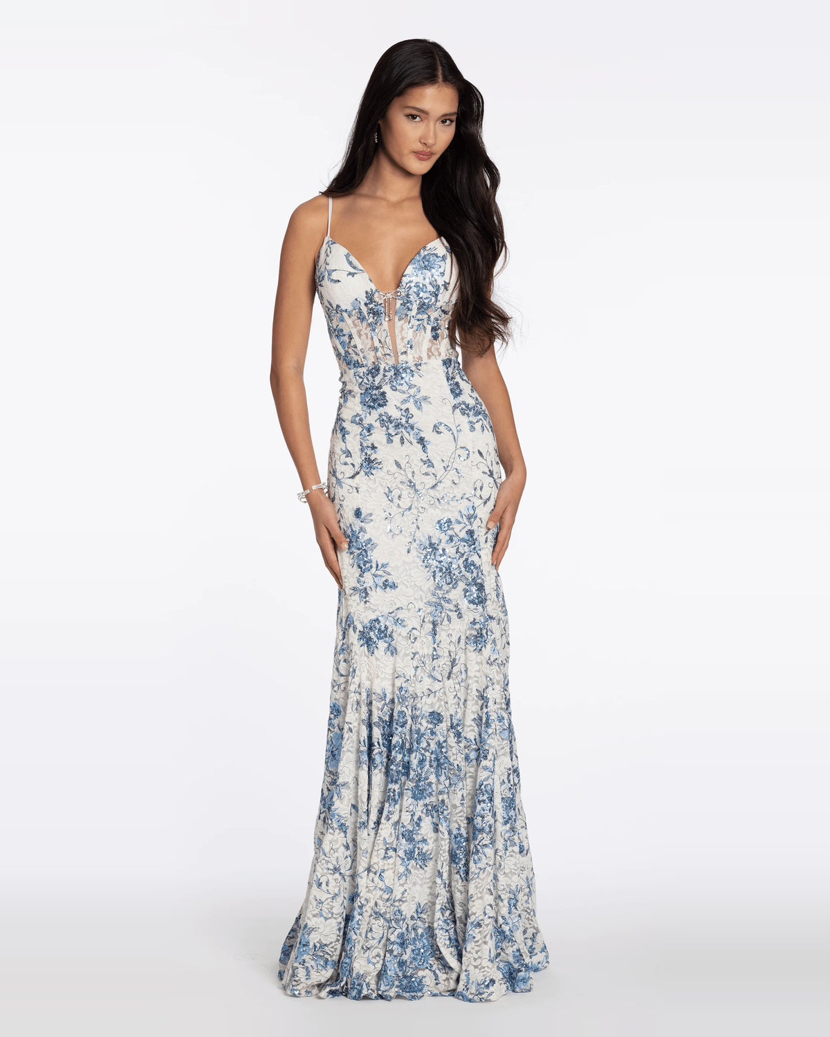 plunging neckline mermaid maxi prom dress - image 1