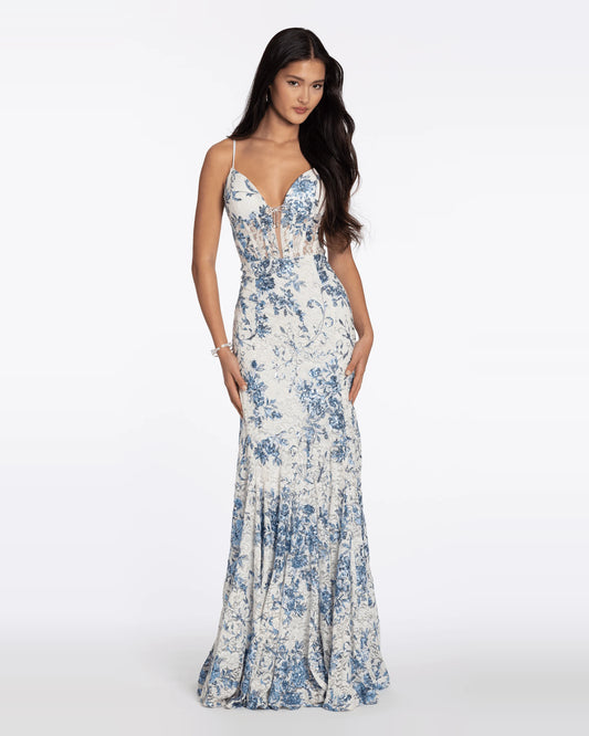 plunging neckline mermaid maxi prom dress - image 1